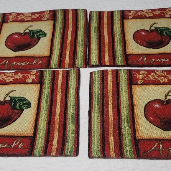 Set Of 4 Tapestry Design Placemats Apples Appx 19 x 12.25 Inches - Picture 1 of 5